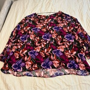 Terra & Sky Floral V-Neck Blouse in Purple and Pink